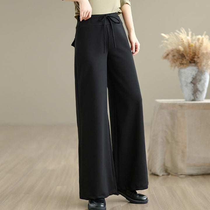 Buddha Stones – Schlichte Damenhose mit weitem Bein und Kordelzug aus Baumwolle und Polyester mit Taschen - image 16