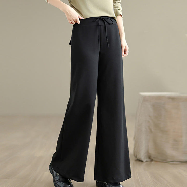 Buddha Stones – Schlichte Damenhose mit weitem Bein und Kordelzug aus Baumwolle und Polyester mit Taschen - image 17