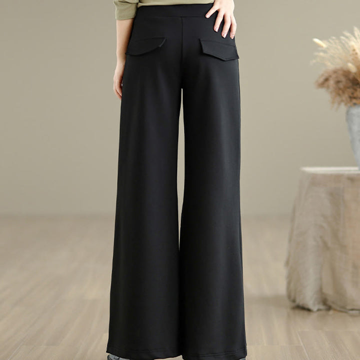 Buddha Stones – Schlichte Damenhose mit weitem Bein und Kordelzug aus Baumwolle und Polyester mit Taschen - image 18