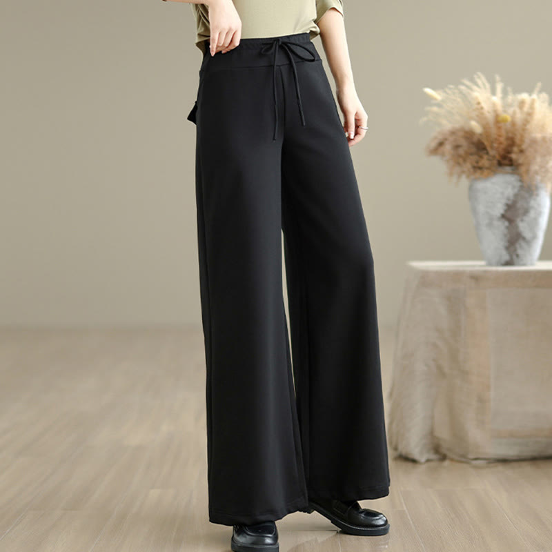 Buddha Stones – Schlichte Damenhose mit weitem Bein und Kordelzug aus Baumwolle und Polyester mit Taschen - image 16