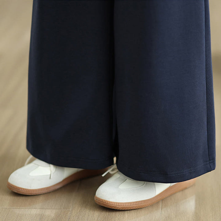 Buddha Stones – Schlichte Damenhose mit weitem Bein und Kordelzug aus Baumwolle und Polyester mit Taschen - image 8