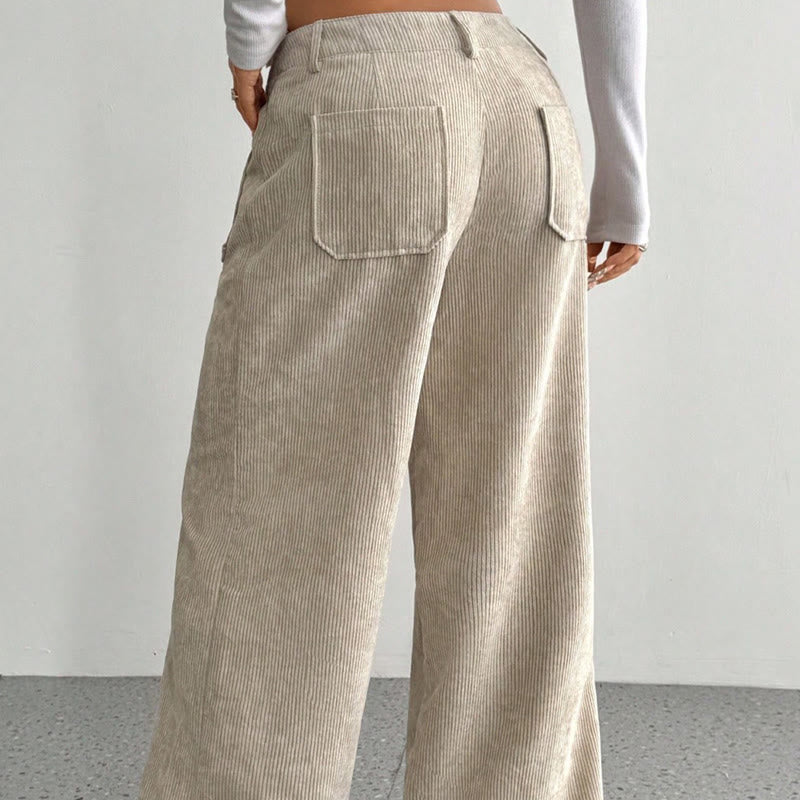 Buddha Stones Damenhose aus schlichtem Cord-Polyester mit weitem Bein und Knöpfen und Taschen - image 3