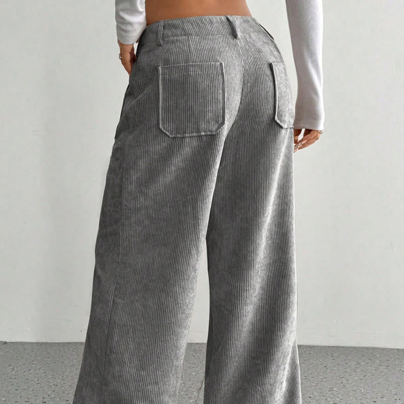 Buddha Stones Damenhose aus schlichtem Cord-Polyester mit weitem Bein und Knöpfen und Taschen - image 10