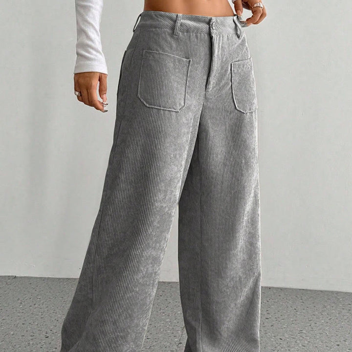 Buddha Stones Damenhose aus schlichtem Cord-Polyester mit weitem Bein und Knöpfen und Taschen - image 11