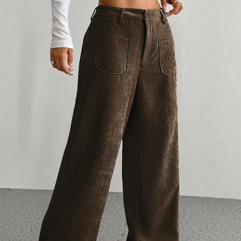 Buddha Stones Damenhose aus schlichtem Cord-Polyester mit weitem Bein und Knöpfen und Taschen - image 14