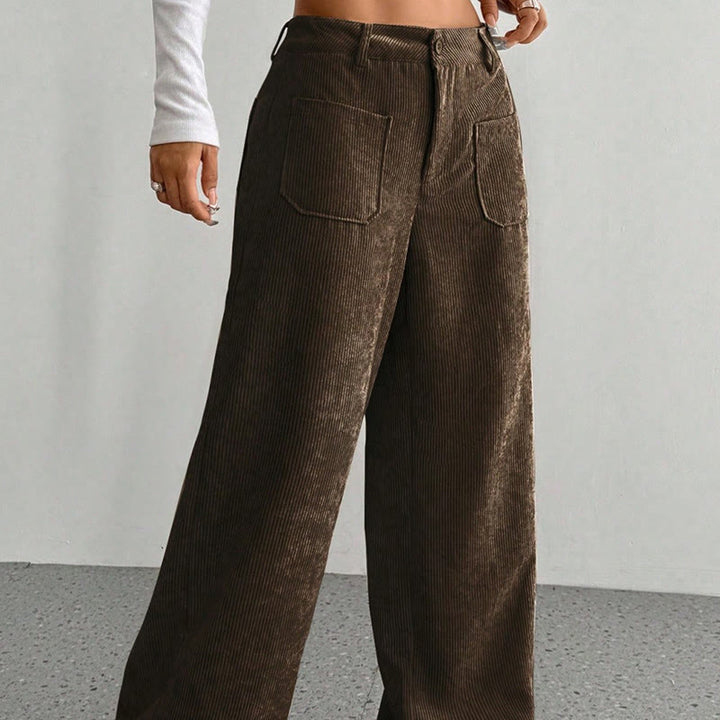 Buddha Stones Damenhose aus schlichtem Cord-Polyester mit weitem Bein und Knöpfen und Taschen - image 14