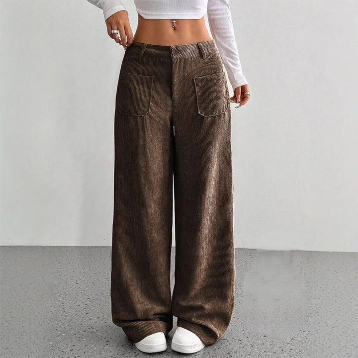 Buddha Stones Damenhose aus schlichtem Cord-Polyester mit weitem Bein und Knöpfen und Taschen - Sattelbraun - US14， UK/AU18，EU46 (2XL) - image 12