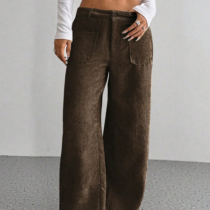 Buddha Stones Damenhose aus schlichtem Cord-Polyester mit weitem Bein und Knöpfen und Taschen - image 17