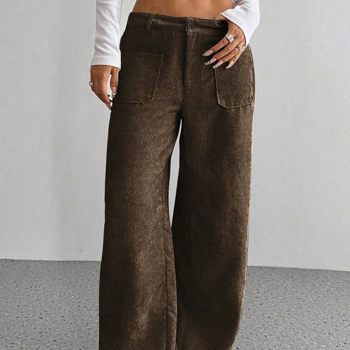 Buddha Stones Damenhose aus schlichtem Cord-Polyester mit weitem Bein und Knöpfen und Taschen - image 17