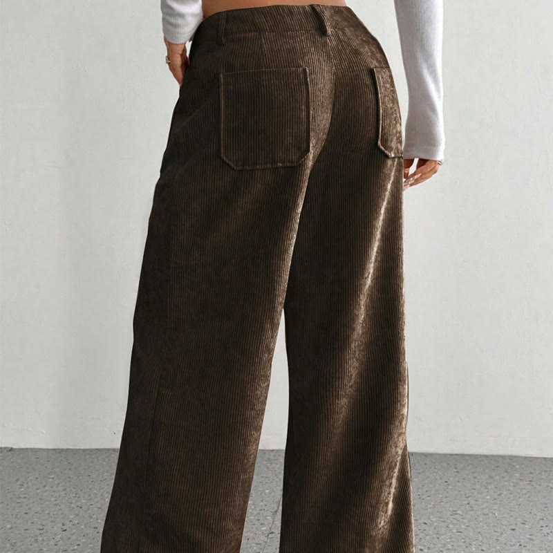 Buddha Stones Damenhose aus schlichtem Cord-Polyester mit weitem Bein und Knöpfen und Taschen - image 16