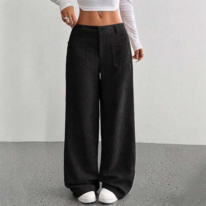 Buddha Stones Damenhose aus schlichtem Cord-Polyester mit weitem Bein und Knöpfen und Taschen - Schwarz - US14， UK/AU18，EU46 (2XL) - image 18