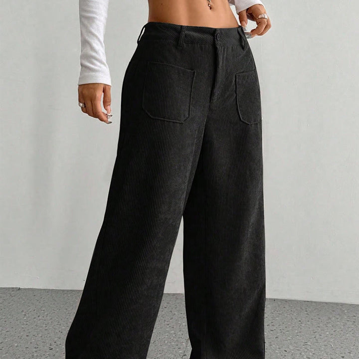 Buddha Stones Damenhose aus schlichtem Cord-Polyester mit weitem Bein und Knöpfen und Taschen - image 19