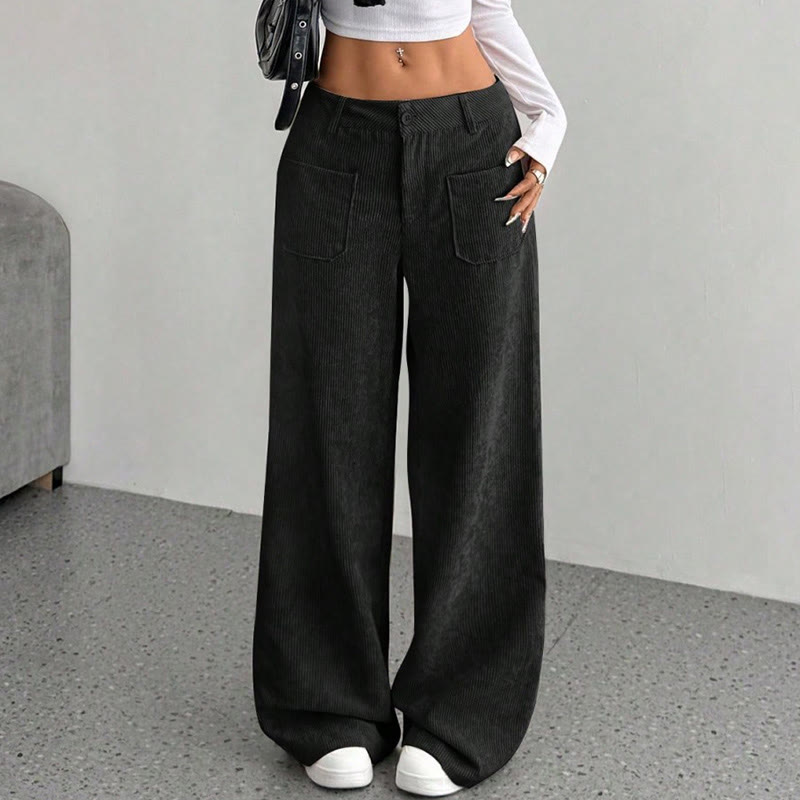 Buddha Stones Damenhose aus schlichtem Cord-Polyester mit weitem Bein und Knöpfen und Taschen - image 20