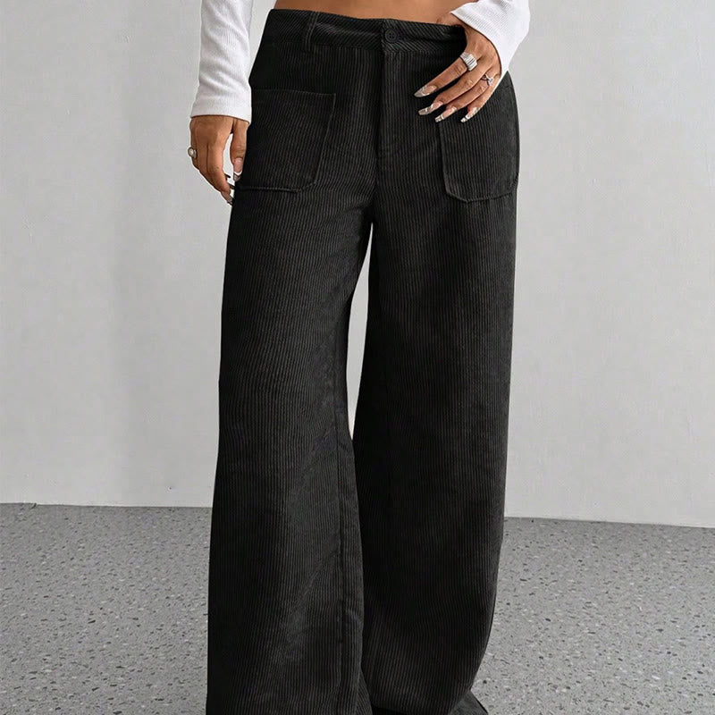 Buddha Stones Damenhose aus schlichtem Cord-Polyester mit weitem Bein und Knöpfen und Taschen - image 22