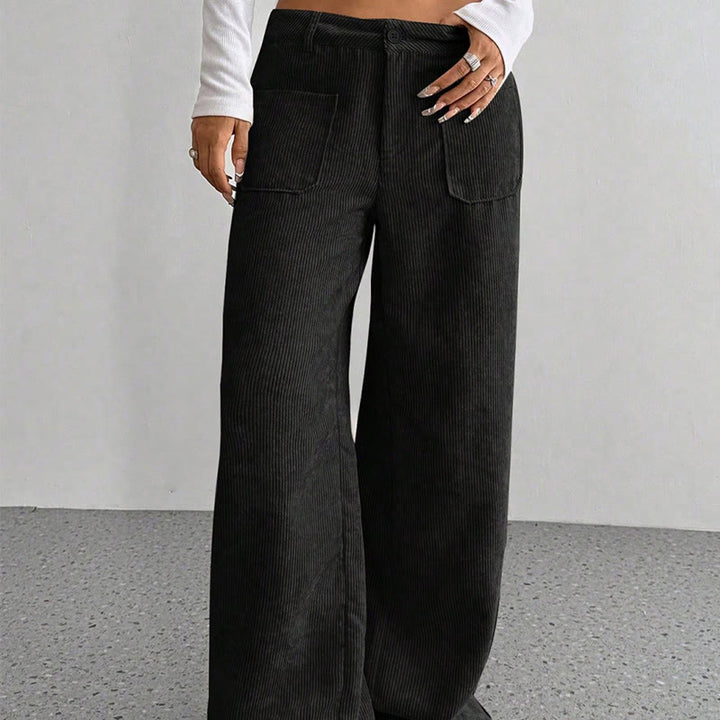 Buddha Stones Damenhose aus schlichtem Cord-Polyester mit weitem Bein und Knöpfen und Taschen - image 22