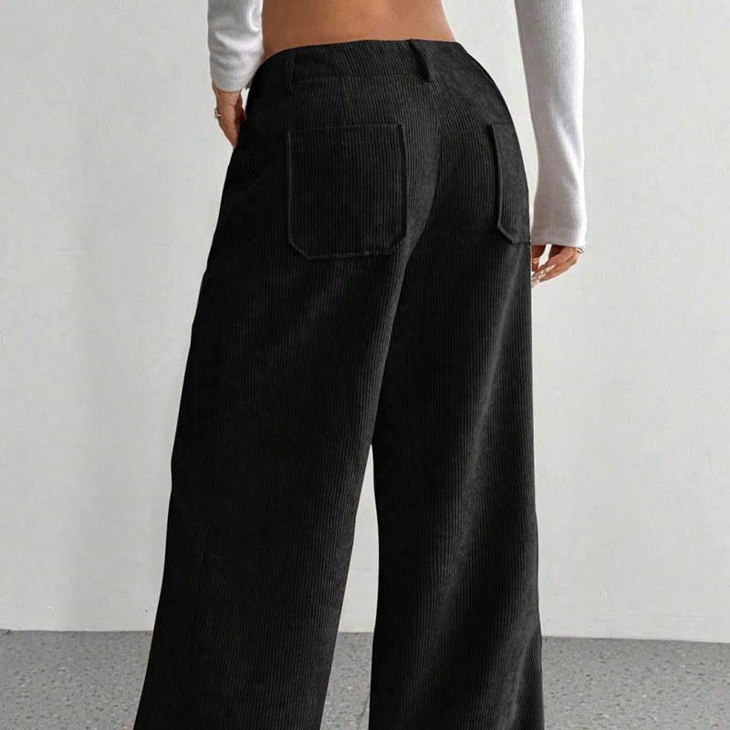 Buddha Stones Damenhose aus schlichtem Cord-Polyester mit weitem Bein und Knöpfen und Taschen - image 21