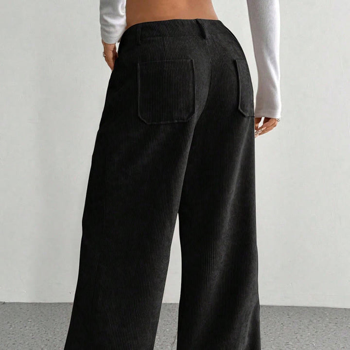 Buddha Stones Damenhose aus schlichtem Cord-Polyester mit weitem Bein und Knöpfen und Taschen - image 21