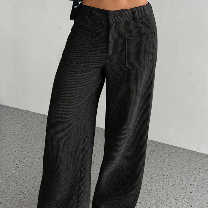 Buddha Stones Damenhose aus schlichtem Cord-Polyester mit weitem Bein und Knöpfen und Taschen - image 23