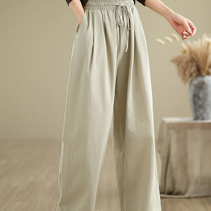 Buddha Stones Lässige Baumwollhose mit geradem Bein und Taschen für Damen - image 3