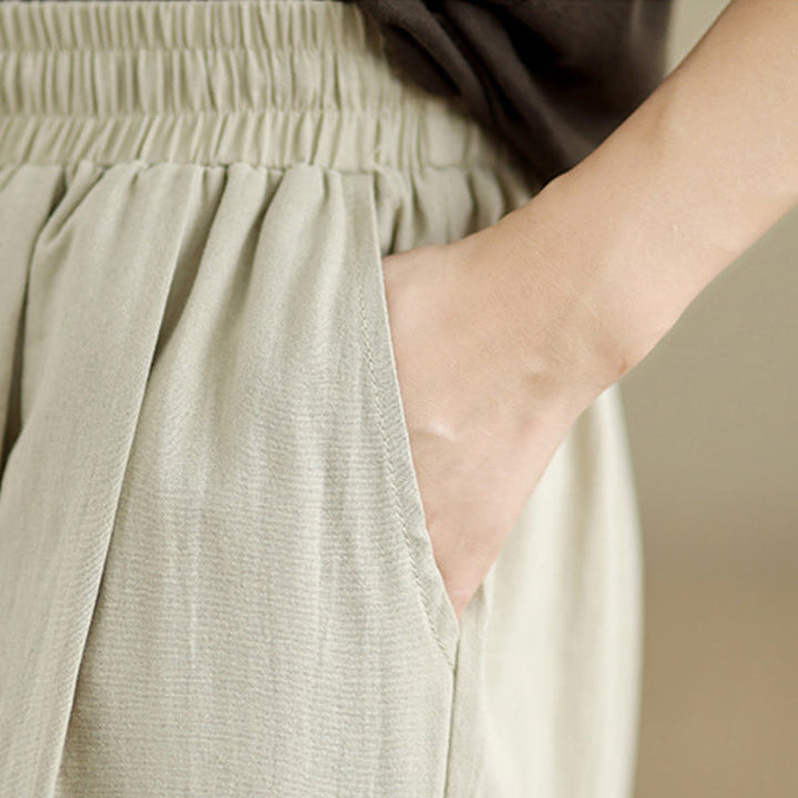 Buddha Stones Lässige Baumwollhose mit geradem Bein und Taschen für Damen - image 8