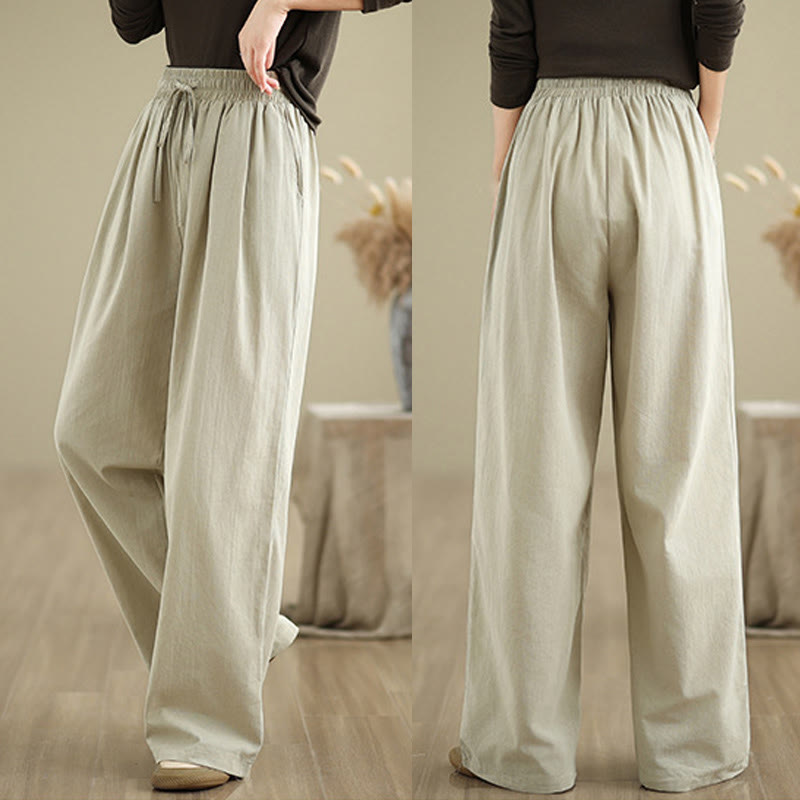 Buddha Stones Lässige Baumwollhose mit geradem Bein und Taschen für Damen - image 4