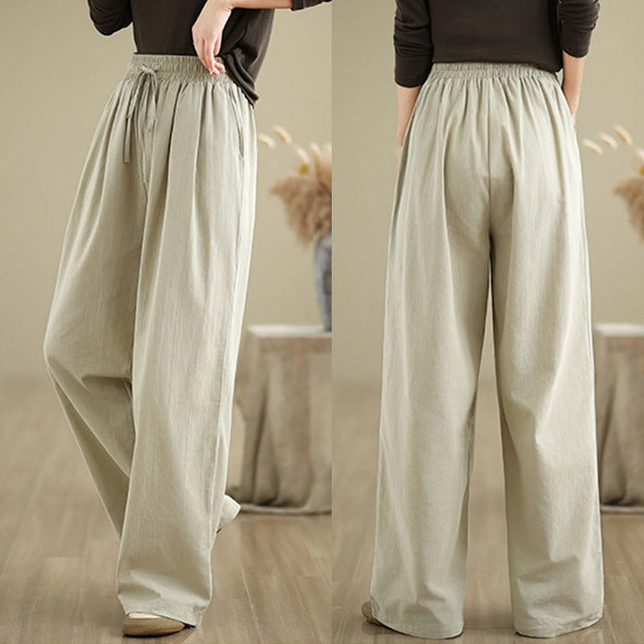 Buddha Stones Lässige Baumwollhose mit geradem Bein und Taschen für Damen - image 4