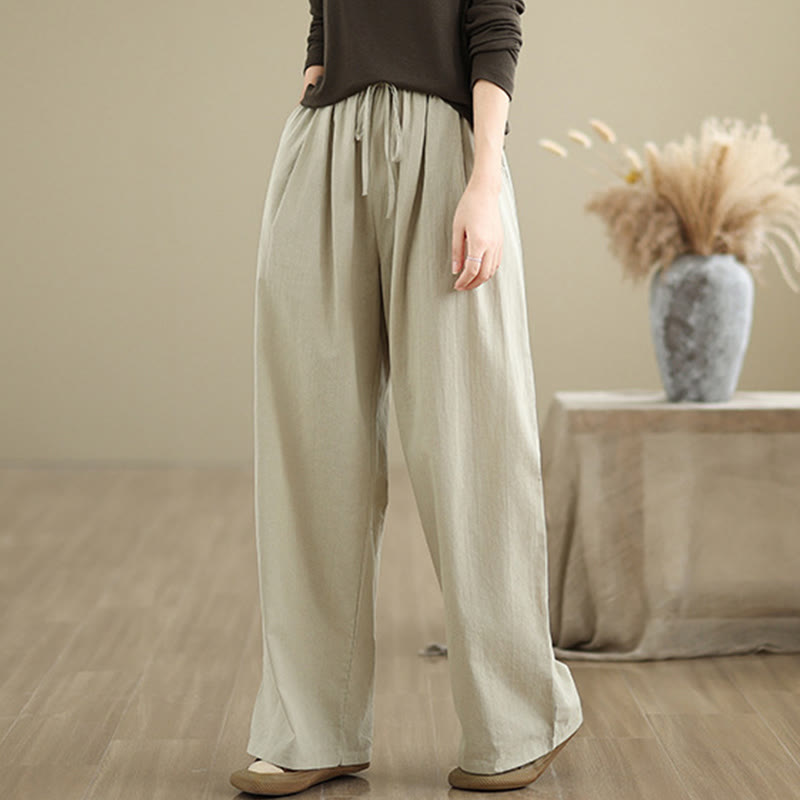 Buddha Stones Lässige Baumwollhose mit geradem Bein und Taschen für Damen - image 1
