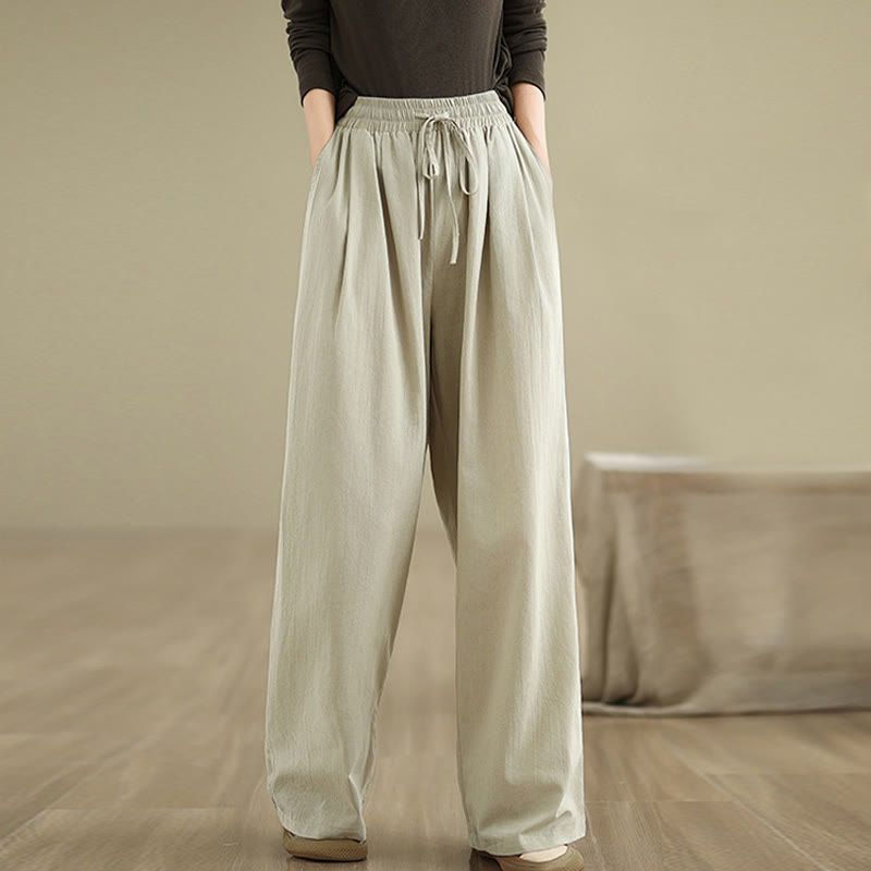 Buddha Stones Lässige Baumwollhose mit geradem Bein und Taschen für Damen - image 2