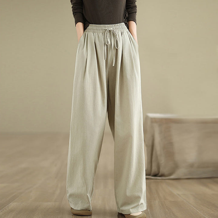 Buddha Stones Lässige Baumwollhose mit geradem Bein und Taschen für Damen - image 2