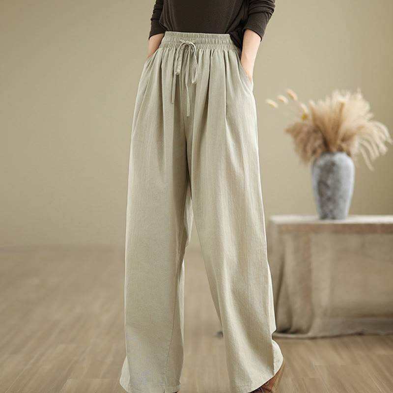 Buddha Stones Lässige Baumwollhose mit geradem Bein und Taschen für Damen - Beige - US8-10， UK/AU12-14，EU40-42 (2XL) - image 0