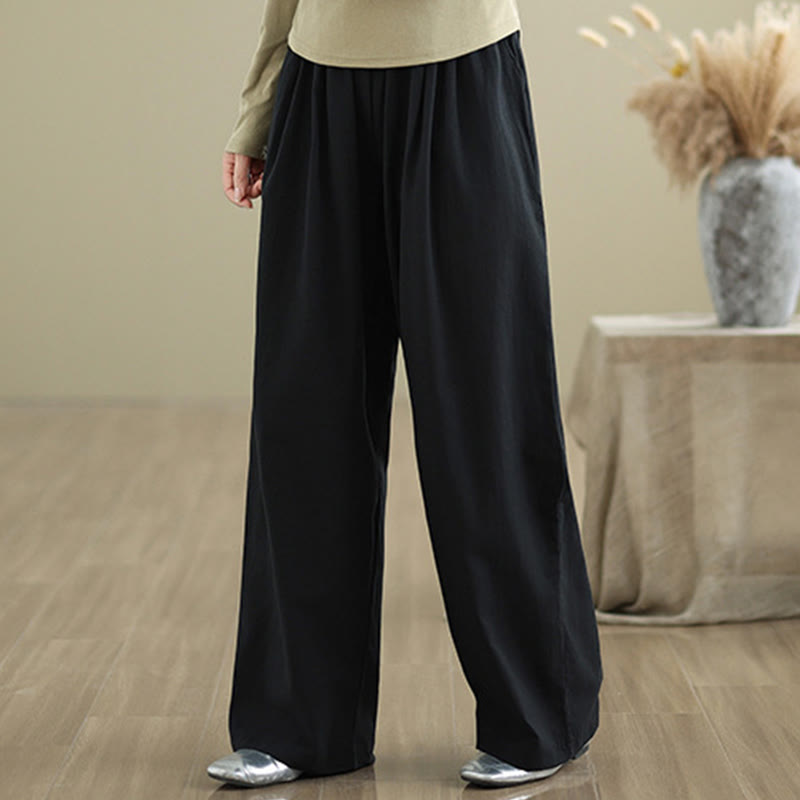 Buddha Stones Lässige Baumwollhose mit geradem Bein und Taschen für Damen - image 11