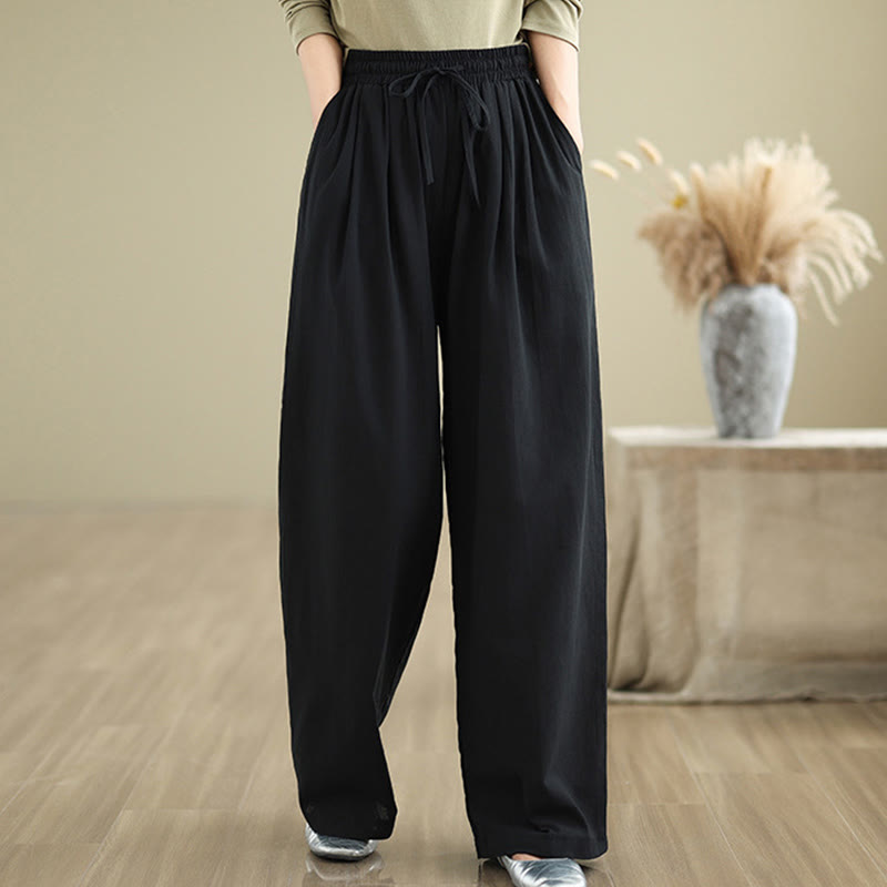 Buddha Stones Lässige Baumwollhose mit geradem Bein und Taschen für Damen - image 10