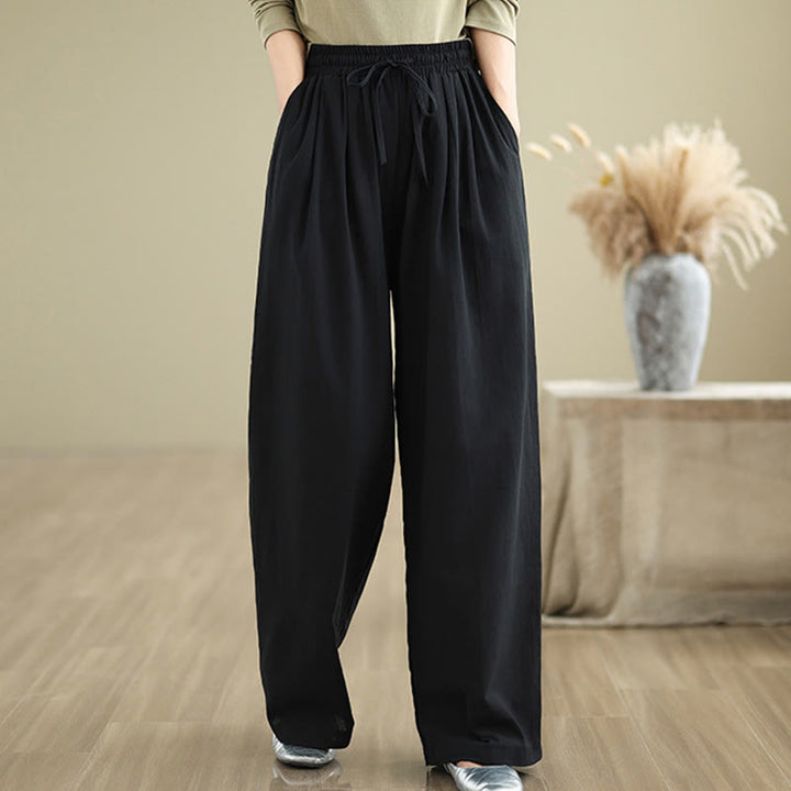 Buddha Stones Lässige Baumwollhose mit geradem Bein und Taschen für Damen - image 10