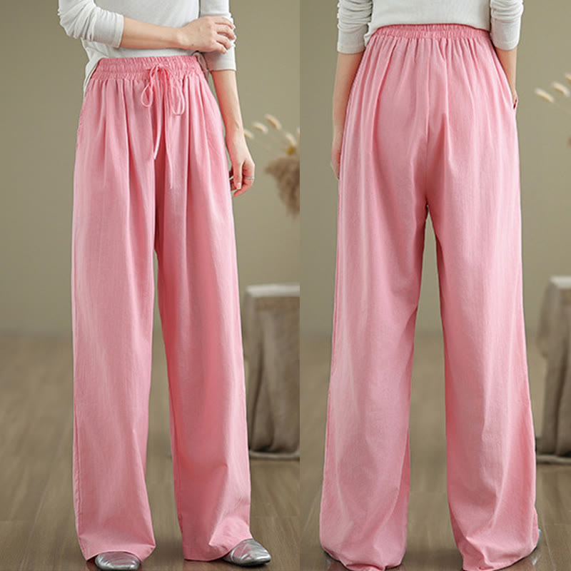 Buddha Stones Lässige Baumwollhose mit geradem Bein und Taschen für Damen - image 18