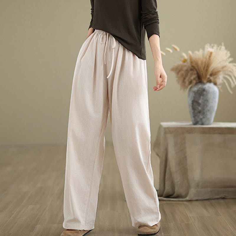Buddha Stones Lässige Baumwollhose mit geradem Bein und Taschen für Damen - image 20