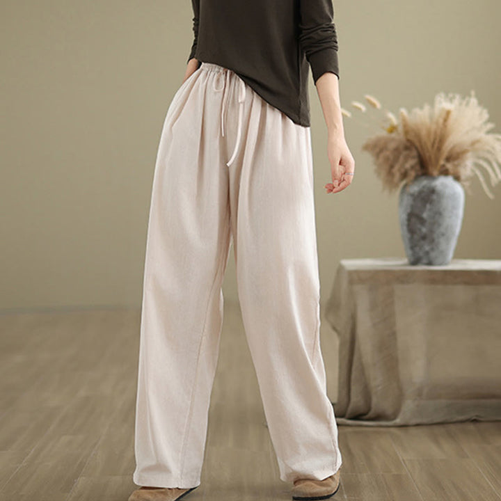 Buddha Stones Lässige Baumwollhose mit geradem Bein und Taschen für Damen - image 20