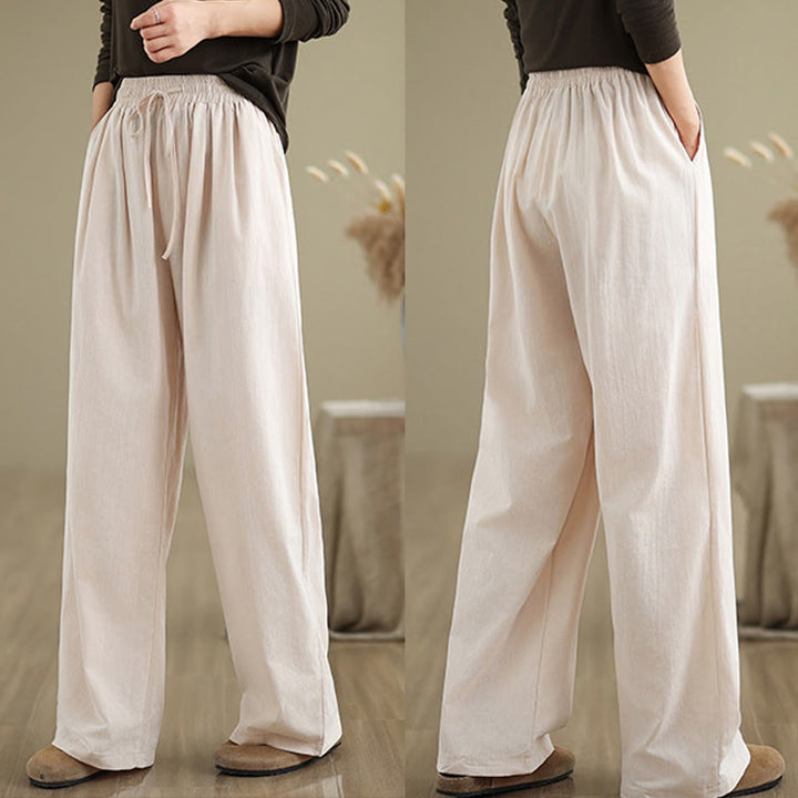 Buddha Stones Lässige Baumwollhose mit geradem Bein und Taschen für Damen - image 23