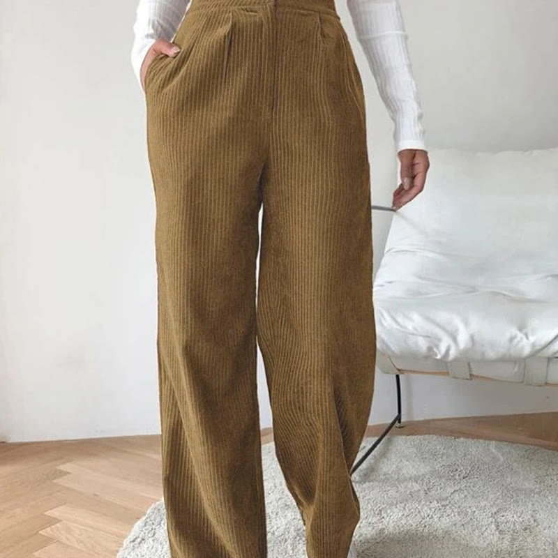 Buddha Stones Lässige Cordhose mit geradem Bein für Damen aus Baumwolle mit Taschen - Dunkle Goldrute - US14， UK/AU18，EU46 (2XL) - image 0