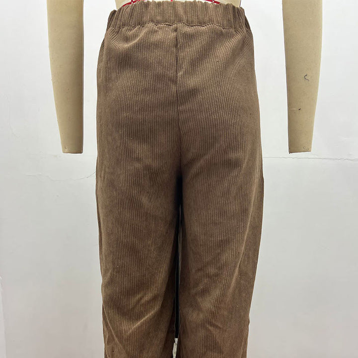 Buddha Stones Lässige Cordhose mit geradem Bein für Damen aus Baumwolle mit Taschen - image 2
