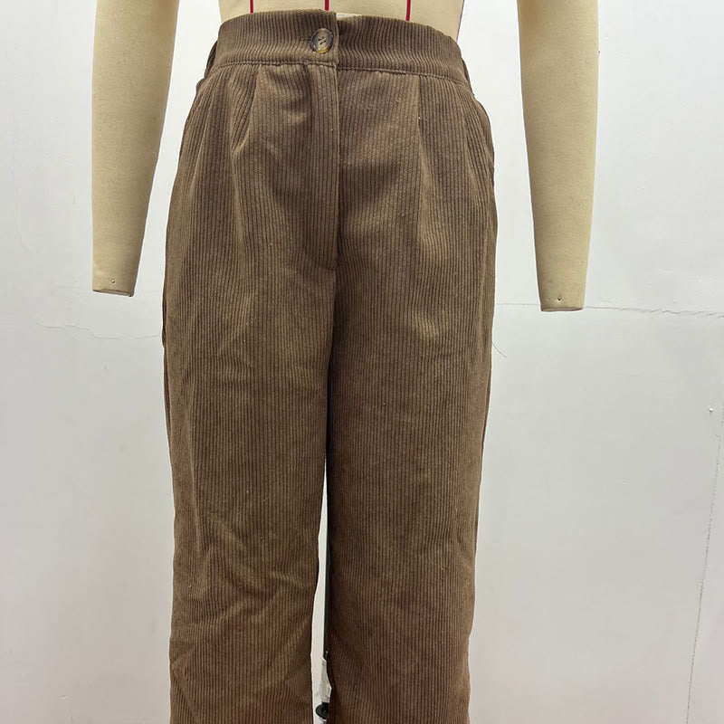Buddha Stones Lässige Cordhose mit geradem Bein für Damen aus Baumwolle mit Taschen - image 1