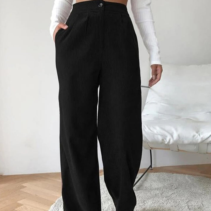 Buddha Stones Lässige Cordhose mit geradem Bein für Damen aus Baumwolle mit Taschen - Schwarz - US14， UK/AU18，EU46 (2XL) - image 3