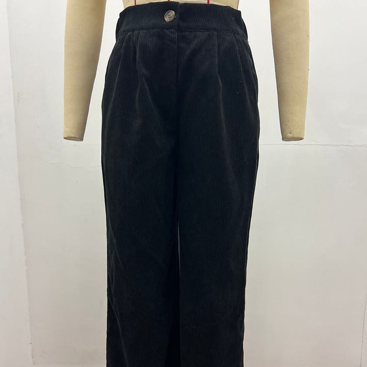 Buddha Stones Lässige Cordhose mit geradem Bein für Damen aus Baumwolle mit Taschen - image 4