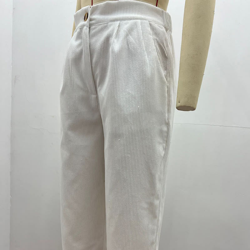 Buddha Stones Lässige Cordhose mit geradem Bein für Damen aus Baumwolle mit Taschen - image 7