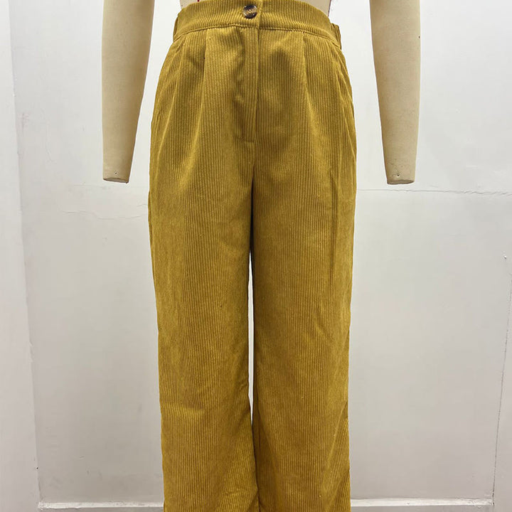 Buddha Stones Lässige Cordhose mit geradem Bein für Damen aus Baumwolle mit Taschen - image 14