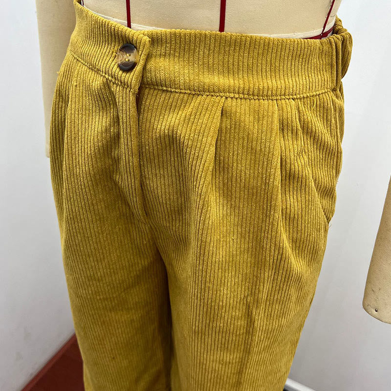 Buddha Stones Lässige Cordhose mit geradem Bein für Damen aus Baumwolle mit Taschen - image 13
