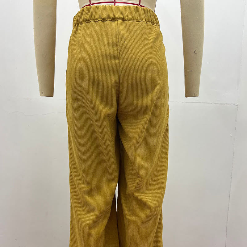 Buddha Stones Lässige Cordhose mit geradem Bein für Damen aus Baumwolle mit Taschen - image 11