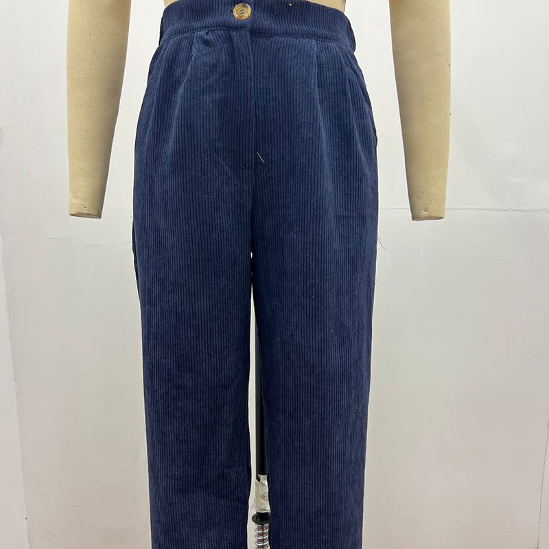 Buddha Stones Lässige Cordhose mit geradem Bein für Damen aus Baumwolle mit Taschen - image 16