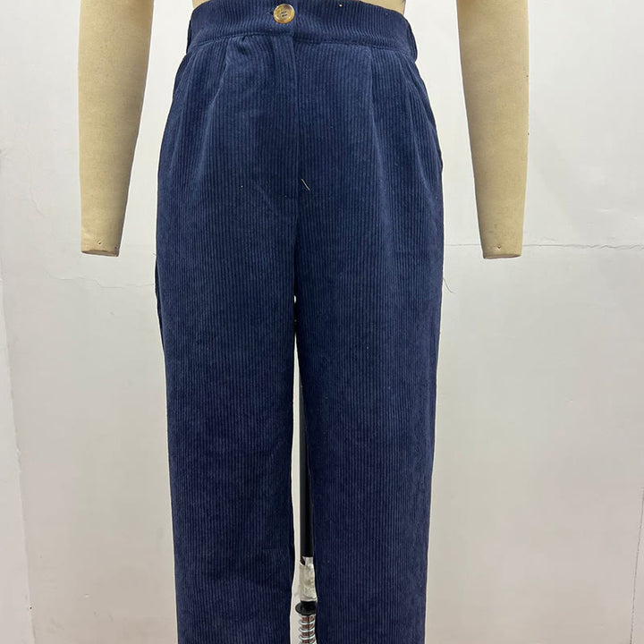 Buddha Stones Lässige Cordhose mit geradem Bein für Damen aus Baumwolle mit Taschen - image 16