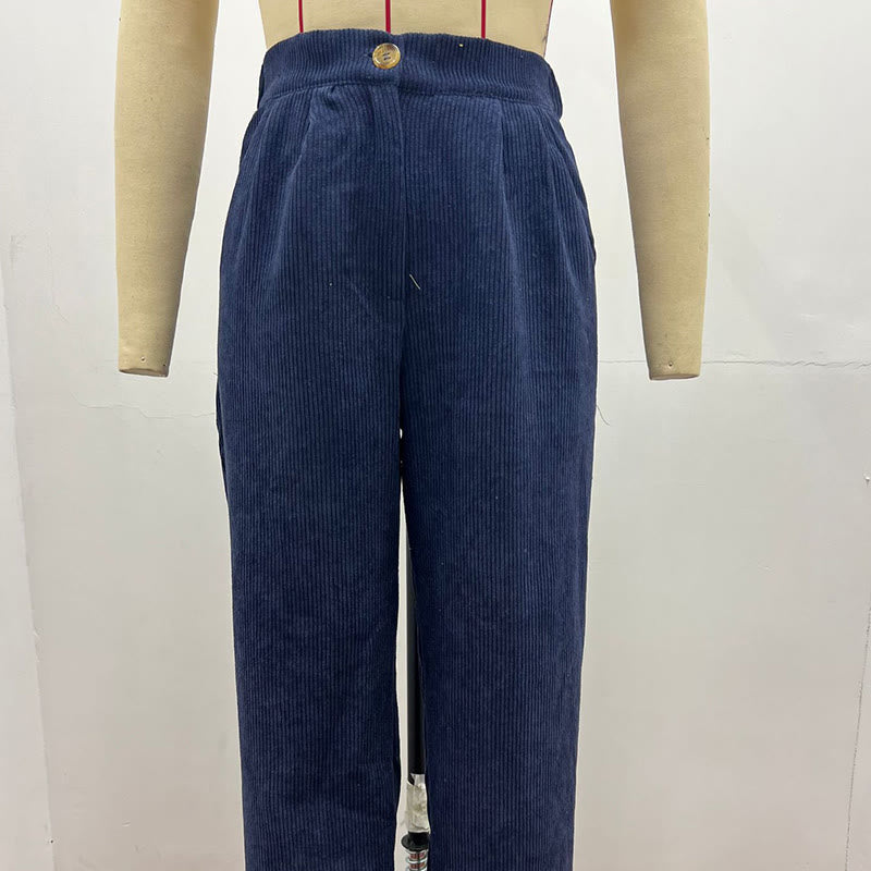 Buddha Stones Lässige Cordhose mit geradem Bein für Damen aus Baumwolle mit Taschen - image 17