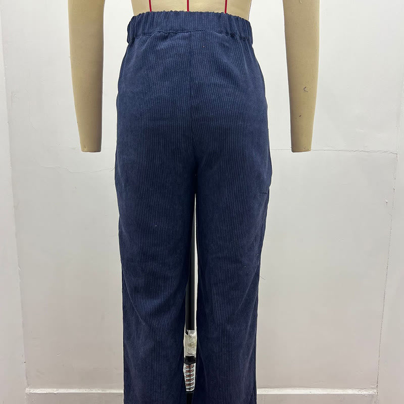 Buddha Stones Lässige Cordhose mit geradem Bein für Damen aus Baumwolle mit Taschen - Marine - US14， UK/AU18，EU46 (2XL) - image 15